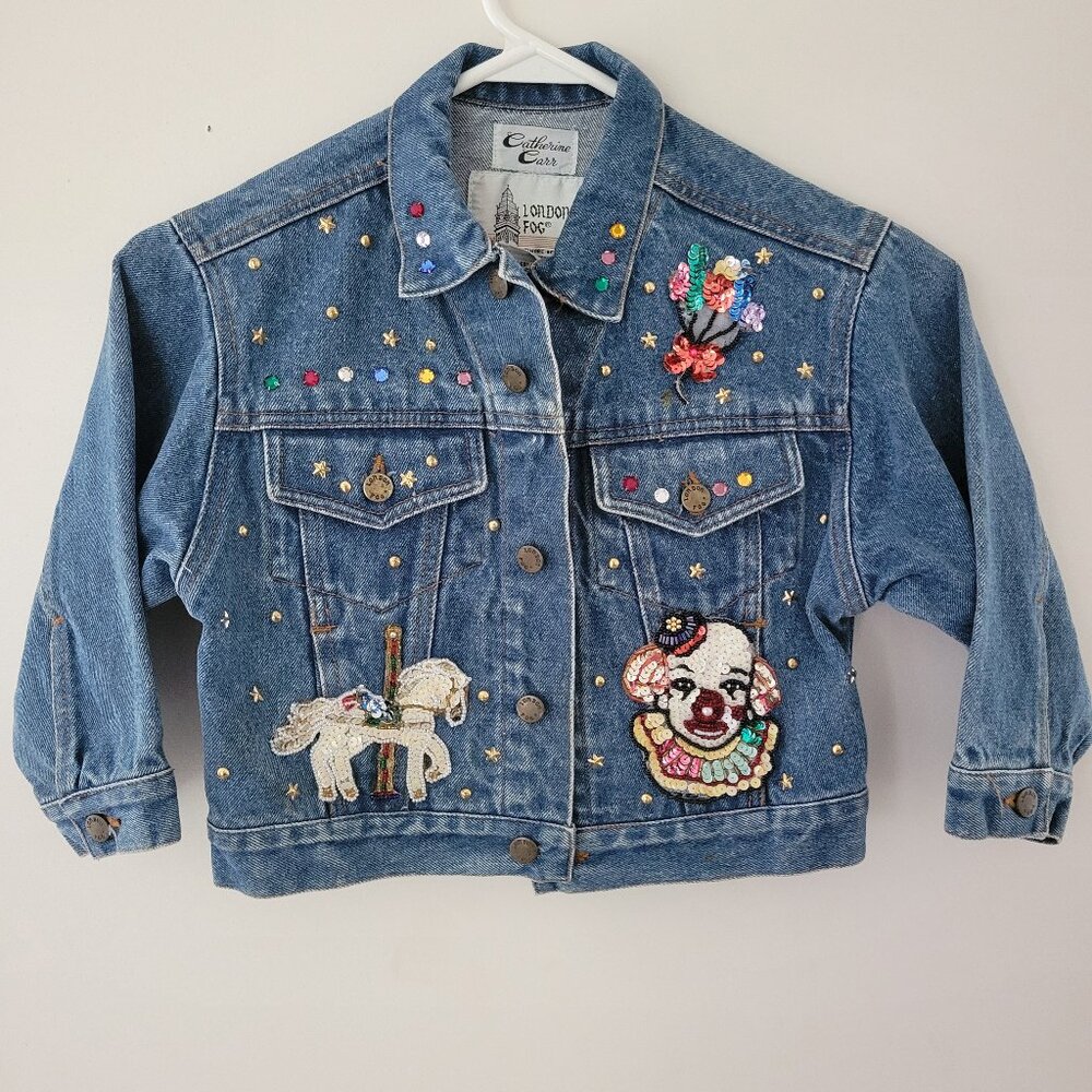 Vintage London Fog Toddler Denim Jacket Embellished Circus Sequins Sz 4